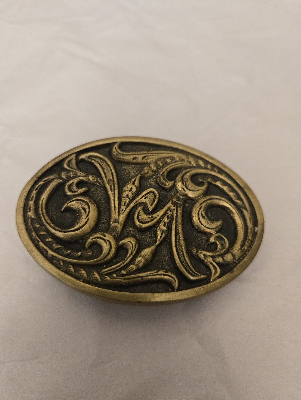 Solid Brass Western Floral Paisley Swirl 1978 Vintage Belt Buckle